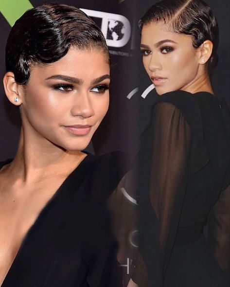 Zendaya Hair Updos, Short Wet Hair Styles, Wet Short Hair Look, Short Hair Wet Look, Short Wet Hairstyles, Pixie Styling, Simple Elegant Hairstyles, Zendaya Hair, Wet Look Hair