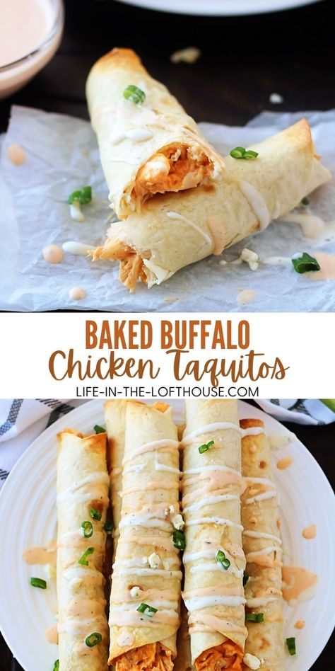 Chicken Taquitos Baked, Buffalo Chicken Taquitos, Life In The Lofthouse, Baked Buffalo Chicken, Chicken Taquitos, Health Dinner Recipes, Idee Pasto Sano, Buffalo Chicken, Shrimp Recipes