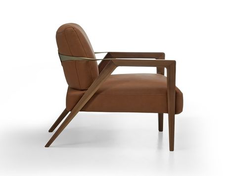 V221 | Armchair By Aston Martin Leather Accent Chairs For Living Room, Armchair Top View, Leather Accent Chairs, Copper Chair, Chairs For Living Room, Living Room Furnishings, Wooden Armchair, Simple Sofa, Unique Chair