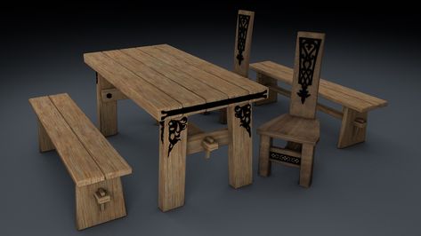 Medieval Inn, Medieval Table, Guild Hall, Witches Cottage, Bench Chair, Table Bench, Scene Fashion, Build Something, Chair Bench