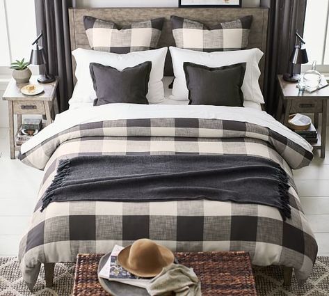 Rustic Duvet Covers, Farmhouse Bedroom Buffalo Plaid, Buffalo Check Bedding Ideas, Black Buffalo Plaid Bedroom, Black Buffalo Check Bedroom, Patterned Duvet Covers, Buffalo Check Bedroom Ideas, Boys Farmhouse Bedroom Ideas, Plaid Comforter Bedroom