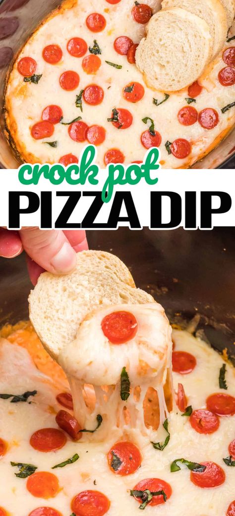 Saucy, cheesy & simply delicious, Crock Pot Pizza Dip is the ULTIMATE party food. Your guests will be scraping your slow cooker clean! #RealHousemoms #pepperoni #pizzadip #crockpot #slowcooker #cheese #pizzasauce #appetizer #dip #gameday #footballfood Library Snacks, Crockpot Finger Food, Easy Crockpot Dips, Fall Dips, Crockpot Pizza Dip, Super Bowl Food Crockpot, Crockpot Dips, Crockpot Snacks, Crockpot Party Food