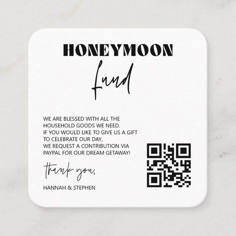 Honeymoon Fund Scan Enclosure Card QR Code Wedding Esthetician Supplies, Qr Code Wedding, Green Weddings, Nick Nacks, Secret Wedding, Honeymoon Fund, Wedding Money, Wedding 2025, Customizable Gifts