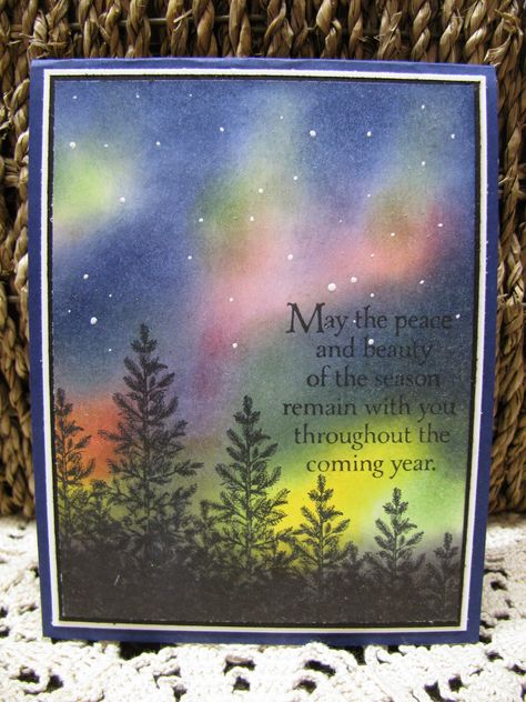 Northern Lights Cards, Northern Lights Card, Lovely As A Tree, Silhouette Cards, Northern Light, Ink Blending, Xmas Lights, The Friday, Tree Cards