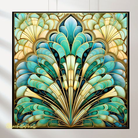 Art Deco Tiles, Blue Illustration, Watermark Logo, The 20s, Art Deco Art, Sea Wave, Green Ceramics, Sea Waves, Design Graphics