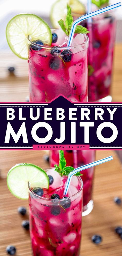 Easy Summer Alcoholic Drinks, Blueberry Vodka Drinks, Summer Mixed Drinks, Blueberry Drinks, Blueberry Cocktail, Mojito Drink, Blueberry Mojito, Fun Summer Drinks, Summer Drinks Alcohol