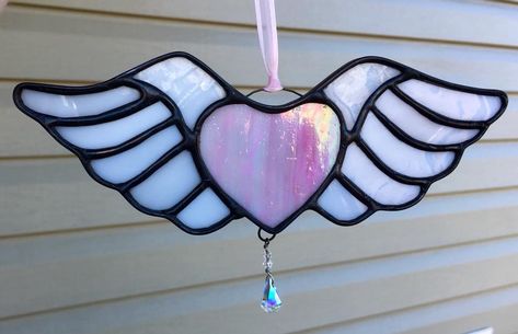 Winged Heart | My Portfolio-1 Stained Glass Wings, Glass Wings, Stained Glass Heart, Winged Heart, Stained Glass Angel, Stained Glass Diy, Heart With Wings, Stained Glass Designs, Stained Glass Panels