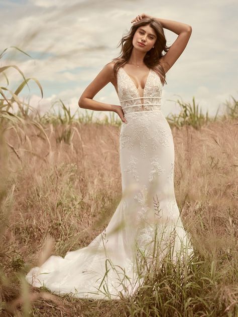 Rebecca Ingram Angie Illusion V-back Sheath Wedding Dress #RebeccaIngram #MaggieSottero #wedding #weddingdress #weddinginspo #weddinginspiration #sheathweddingdress Bridal Closet, Fairytale Bridal, Illusion Pictures, Rebecca Ingram, Sheath Wedding, Blush Bridal, Fit And Flare Wedding Dress, Maggie Sottero, Bridal Salon