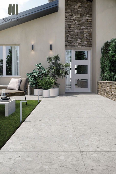 A quality terrazzo porcelain flooring Terrazzo Tile Outdoor, Terrazzo Pavers, Grey Terrazzo Floor, Neutral Whites, Paver Tiles, Terrazzo Design, Mobile Home Parks, Terrazzo Tile, Pool Coping