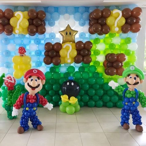 Mario Brothers Birthday Party, Mario Bros Birthday Party Ideas, Super Mario Bros Birthday Party, Super Mario Bros Party, Deco Ballon, Mario Bros Birthday, Mario Bros Party, Super Mario Birthday Party, Its A Boy Balloons