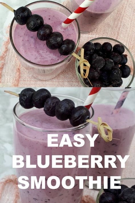 The easiest and most simple recipe to make a delicious, filling easy Blueberry Smoothie using only three ingredients ! Perfect drink for brunch or lunch. Easy Blueberry Smoothie, Blueberry Smoothie Recipe Easy, Blueberry Yogurt Smoothie, Blueberry Banana Smoothie Recipes, Quick Smoothie Recipes, Smoothie Without Banana, Smoothie Without Yogurt, Summer Fruit Recipes, Frozen Fruit Smoothie