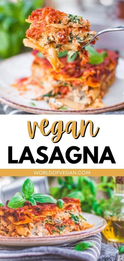 This flavorful vegan lasagna is packed with tofu ricotta, spinach, and veggies, and makes a filling meal that will last for days. With a delightful protein-rich tofu-based ricotta made from extra-firm tofu and traditional Italian herbs and spices, this dairy-free lasagna dinner has the same yum-factor as the cheesy lasagna you grew up eating, but it’s way healthier and also cruelty-free! Dairy Free Lasagna, Lasagna Dinner, Cheesy Lasagna, Ricotta Spinach, Tofu Ricotta, Vegan Lasagna, Italian Herbs, Vegan Pasta Recipes, Vegan Kids