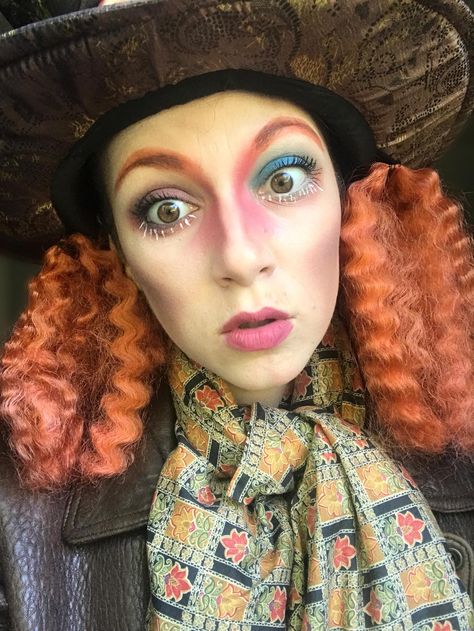 Disney transformation mad hatter. Makeup by Olivia. Fun and simple! Pressed shadows. Blusher. Sentimental liquid lipstick. Hatter Makeup, Mad Hatter Makeup, Younique Makeup, Makeup Goals, Mad Hatter, Younique, Liquid Lipstick, Disney, Makeup