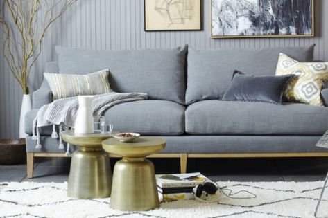 Six (reno-free) ways to get your new place feeling like home fast West Elm Sofa, Greyish Blue, Blue Sofa, Contemporary Sofa, Sofa Sale, Living Room Inspiration, West Elm, Home Fashion, Open Plan