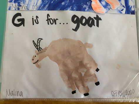 Handprint goat Preschool Goat Craft, G Is For Goat, Bees Crafts, Goat Craft, Y Is For Yak, Farm Projects, Abc Book, Daycare Crafts, Bee Crafts