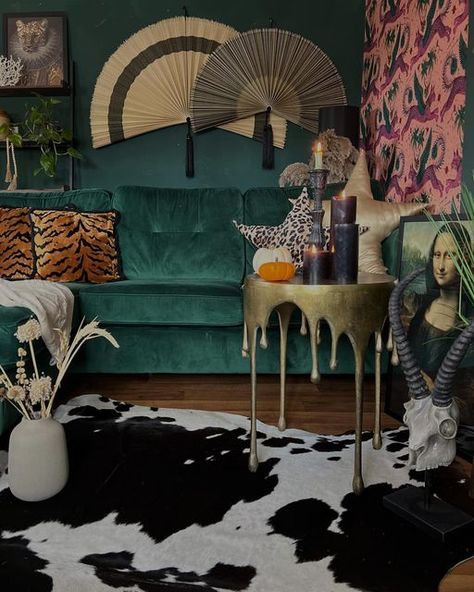 Maximalist Bonus Room, Glam Desk, Green Sofa Living Room, So Fetch, Happy Hump Day, Maximalist Decor, Bar Room, Interior Aesthetic, M Sorry