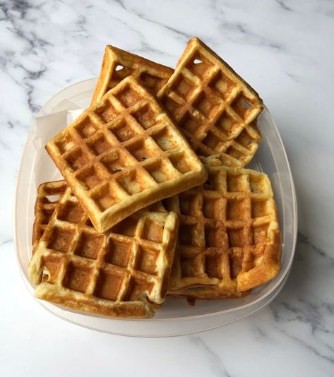 Homemade Waffle Recipe: “Leggo” the Frozen Waffles Frozen Waffles, Homemade Waffles, Ice Box, Waffle Iron, Waffle Recipes, Freezer Meals, Salted Butter, Unsalted Butter, Purpose Flour