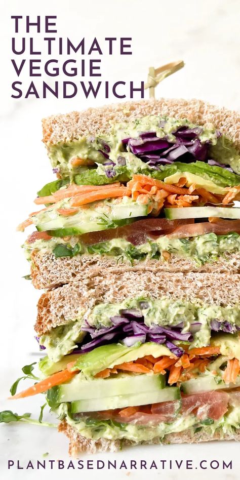 The Ultimate Veggie Sandwich - Plant Based Narrative Plant Based Oil Free, Vegetarian Sandwich Recipes, Vegan Sandwich Recipes, Plant Based Lunch, Whole Food Plant Based, Plant Based Diet Recipes, Wfpb Recipes, Vegetarian Sandwich, Veggie Sandwich