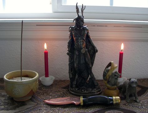 Horned God Altar, Cernunnos Altar, Forest Fairy Aesthetic, Herne The Hunter, Horned God, Witchcraft Altar, Altar Design, Pagan Decor, Celtic Gods