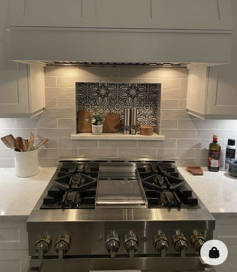 Simple Stove Backsplash, Niche Behind Stove, Niche Above Stove, Accent Backsplash Behind Stove, Accent Tile Behind Stove, Backsplash Above Stove, Backsplash Behind Stove Only, California Homestead, Kitchens Colors