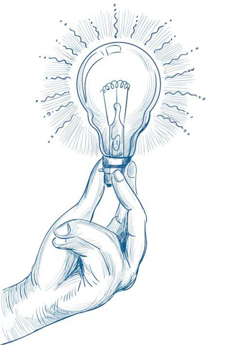 Hand Holding Object Drawing, Lightbulb Sketch, Light Bulb Sketch, Aesthetic Light Bulb Drawing, Light Bulb Art Drawing Illustration, Hand Holding Light Bulb, Idea Illustration Lightbulb, Light Bulb Illustration, Lightbulb Tattoo