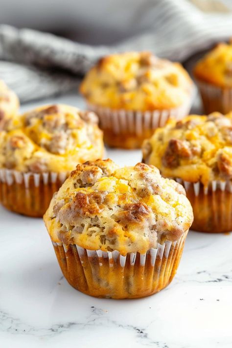 Sausage Muffins - Insanely Good Muffins With Bisquick, Bisquick Sausage Muffins, Sausage Muffins, Hashbrown Breakfast Casserole, Breakfast Board, Cheese Muffins, Breakfast Casserole Sausage, Egg Bites, Sausage And Egg