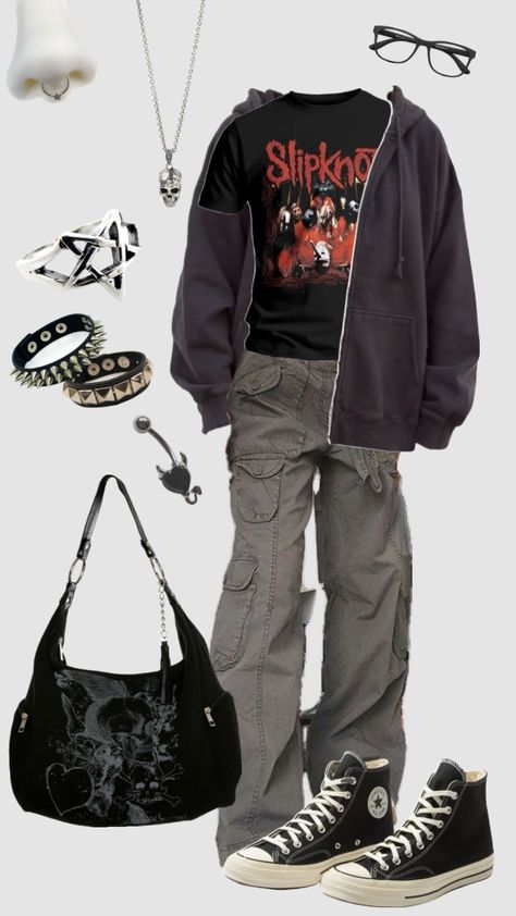 Emo Converse Outfit, Grunge Band Aesthetic Outfits, Slipknot Outfit Aesthetic, Metal Rock Outfit, Alt Rock Fashion, Numetal Outfit, Punk Men Outfit, Slipknot Outfit Ideas, Slipknot Outfits