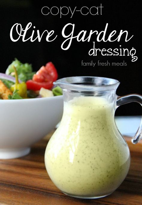 Copycat Olive Garden Salad Dressing Recipe - famiyfreshmeals.com - Olive Garden Salad Dressing Recipe, Garden Salad Dressing, Creamy Italian Dressing, Olive Garden Dressing, Olive Garden Salad Dressing, Olive Garden Salad, House Salad, Family Fresh Meals, Garden Salad