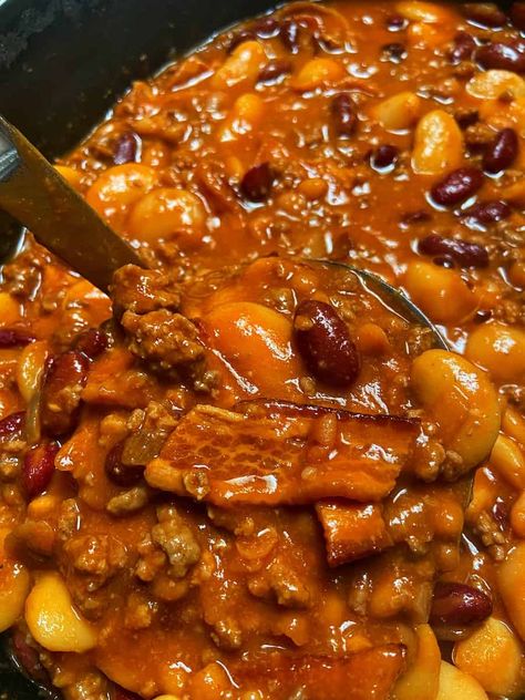 Best Crockpot Cowboy Beans - Crock Pots and Flip Flops Cowboy Beans With Butter Beans, Beans And Bacon Crockpot, Cowboy Beans With Hamburger Crock Pot, Cowboy Beans Stovetop, Cowboy Beans Crockpot, Grilling Snacks, Beans Crockpot Recipes, Cowboy Beans With Hamburger, Crockpot Cowboy Beans