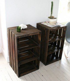 Wood Crate Handmade Table Furniture Nightstand by CamilleMDesigns, $229.00 Diy Night Stand, Wooden Crate Shelves, Pallet End Tables, Crate Shelves Diy, Crate Nightstand, Wood Crate Furniture, Desk Base, Crate End Tables, Bedroom Nightstands