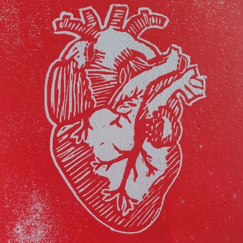 Printmaking Projects, Linoleum Print, Lino Art, Lino Cut, Linocut Art, Heart Red, Heart Drawing, Heart Crafts, Graphic Design Fun