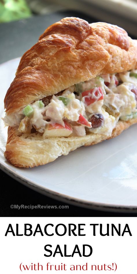 Albacore Tuna Salad on a fresh croissant Tuna Salad With Fruit, Tuna Salad With Apples, Albacore Tuna Salad, Seafood Salads, Salad With Apples, Healthy Food Menu, Albacore Tuna, Tuna Sandwich, Diet Smoothie Recipes