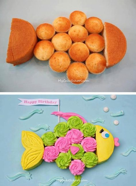 Desserts Decoration, Fishing Cupcakes, Circle Cake, Easy Cakes, Beach Cake, Pull Apart Cupcakes, Fishing Party, Hello Sweetie, Cakes And Cupcakes