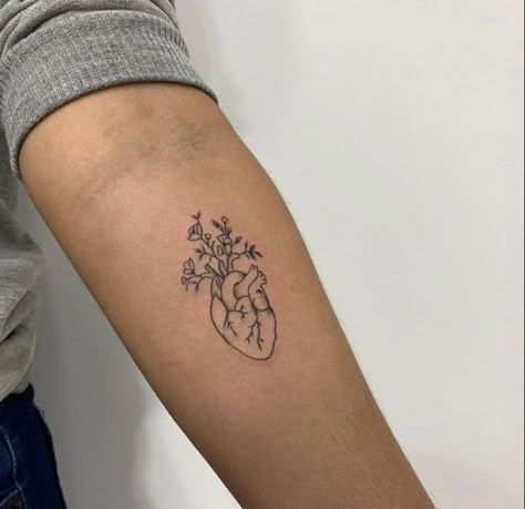 Small Tattoos For Nurses, Fine Line Tattoo Nurse, Fine Line Heart Tattoo With Flowers, Nursing Tatoos Ideas, Cardiac Tattoo Ideas, Cardiac Nurse Tattoo, Small Nursing Tattoos, Emt Tattoo For Women, Medical Tattoos For Women