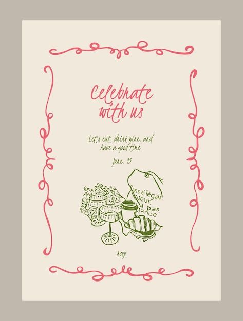 Vector elegant anniversary invitation te... | Premium Vector #Freepik #vector Simple Party Invitations, Anniversary Party Invite, Wedding Invitation Graphic Design, Canva Invitation Ideas, Cute Invitation Ideas, Party Invitations Aesthetic, Invitation Design Ideas, Dinner Invitation Design, Freepik Illustration