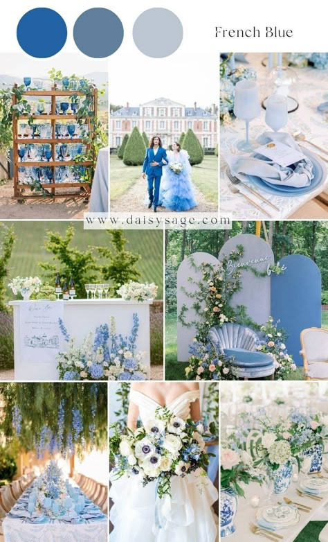 Cruise Wedding Color Scheme, Bridgerton Blue Wedding, Blue Engagement Party, Blue Summer Wedding, Vow Renewal Wedding, Classical Wedding, Blue Wedding Decorations, Bloom With Grace, Azul Serenity