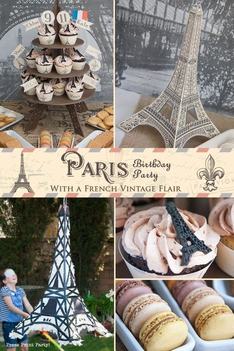 Paris Party with a French Vintage flair - Press Print Party! All you need in one post for the most elegant and fun Paris Party ever. French Themed Birthday, Quince Party, Paris Ideas, Paris Themed Birthday Party, Paris Prom, French Party, Paris Engagement, Parisian Party, Paris Birthday Parties