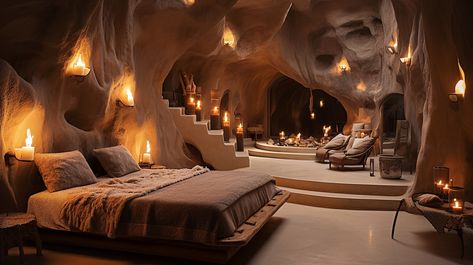 This hotel, nestled in the heart of "Stars Valley" on the enchanting Qeshm Island in Southern Iran, serves as a testament to the influence of nature and muted tones on humankind. The cave pool murmurs stories of ancient civilizations, where time stands still, and history is etched into every stone. #architecture #house #fashion #decor #diy #homedecor #amazingarchitecture #interiordesign #contemporaryhome #modern #residence #designer Cave House Interior, Modern Cave House, Qeshm Island, Cave Pool, Cave Bedroom, Star Valley, Mountain Architecture, Time Stands Still, Fantasy Bedroom