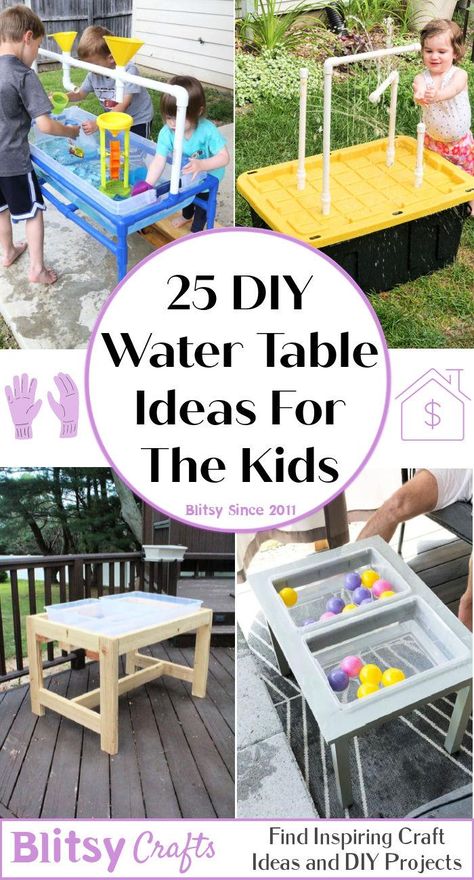 25 Best DIY Water Table Ideas for Kids, Toddlers - Blitsy Diy Sand Water Table Sensory Play, Build Your Own Water Table, Diy Sand And Water Table Kids, Water Play Table Diy, Diy Sand Water Table, Diy Water Sand Table, Sand And Water Table Diy, Water Sand Table, Easy Water Table Ideas