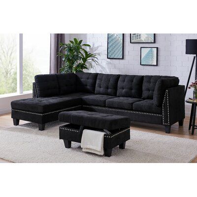 House of Hampton Loughlin Left Hand Facing Sectional with Ottoman Upholstery Color: B Best Living Room Design, Sectional With Ottoman, Black Living Room, Dream Living, Modular Sectional, House Of Hampton, Bedding Sets, Home Living Room, Sectional Sofa