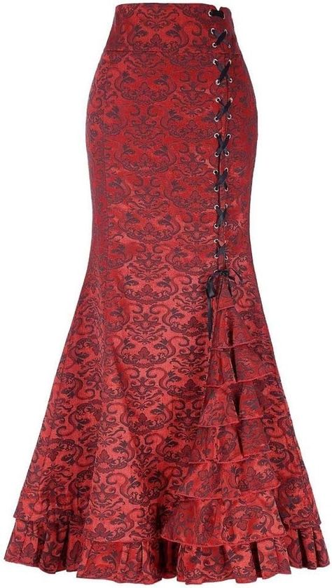 Sanahy Women Gothic Ruffled Steampunk Vintage Fishtail Mermaid Skirt Victorian High Waist Retro Maxi Skirt Side Lace up Ruffle Skirt(Red,M) : Amazon.co.uk: Fashion Long African Skirt, Maxi Skirt Pattern, African Skirt, Steampunk Skirt, Gothic Skirt, Red Mermaid, Long Skirt Fashion, Retro Skirt, Patterned Skirt