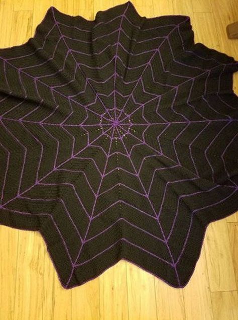 "65\" Round Spiderweb Blanket 100% Acrylic Machine Washable and Dryable Approximately 5 to 6 weeks to make" Spiderweb Blanket, Groovy Goth, Spooky Blanket, Spooky Room, Crochet Spider, Crochet Needlework, Crochet Inspo, Crochet Clothing, Crochet Pillow