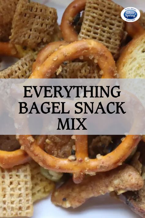 Do you prefer sweet or savory snack mixes? For those with a more savory palate, the Everything Bagel Snack Mix is the perfect treat featuring Silver Spring Everything Bagel Mustard, Lawry's seasoned salt, Worcestershire, everything bagel seasoning and your favorite Chex cereals and pretzels. #snackmix #lunchrecipes #lunchsnack #everythingbagel #mustard #savory Everything Bagel Chex Mix Recipes, Healthy Snack Mix Recipes, Healthy Snack Mix, Ranch Chex Mix, Snack Mix Recipe, Cereal Mix, Diy Healthy Snacks, Snack Mixes, Everything Bagel Seasoning