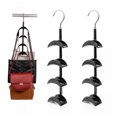 PRICES MAY VARY. Purse hangers for closet:Purse hanger closet with 360-degree swivel hooks that can be staggered front to back, you can quickly put your bag back in and take it out, minus the hassle of life, and the 4 hooks can neatly organize and tidy up bags.Purse hanger to save space,premium backpack purse hooks Strap will not deform: Handbag hangers for closet with 4 wider rounded bits, no hanging marks, handbag strap will not deform, will not hurt the strap. Handbag hanger no matter how lon Purse Closet Storage, Purse Storage Ideas Small Spaces, Purse Hanging Ideas, Handbag Storage Ideas Small Spaces, Dorm Closet Storage, Purse Storage Ideas, Purse Hangers, Dorm Closet Organization, Hangers For Closet