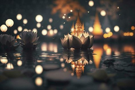 Magical Loy Krathong Festival Celebrations in Thailand AI generated Loy Krathong Festival, Loy Krathong, Festival Background, Wedding People, Festival Celebration, Floating In Water, Buy Flowers, Cityscape Photos, Photo Search