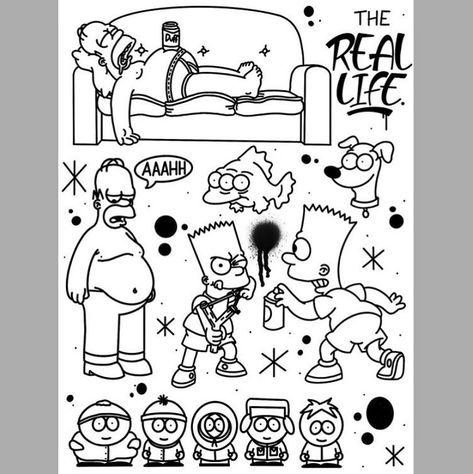 Ignorant tattoos (@ignorant_tattoos) posted on Instagram: “Cartoon sheet by @reska_tattoo 🔺 🔻 🔺 @ignorant_tattoos Sharing ónly ignorant flash and tattoos. Follow and DM us for a free shout out.” • Jan 23, 2020 at 8:02pm UTC Cartoon Flash Sheet, Eboy Tatts, Cartoon Flash Tattoo, Flash Cartoon, Cartoon Flash, Griffin Tattoo, Ignorant Tattoos, Dark Skin Tattoo, Lsd Art