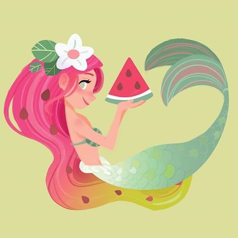 Did a series of fruit mermaids for a cosmetic company a few weeks ago, they will be on the labels of body butters and body scrubs! This one was for the watermelon scents 🍉🍉🍉 #mermay #mermaids #mermaid #illustration #watermelon Mermaid Sketch, Cosmetic Company, Mermaid Cartoon, Mermaid Images, Mermaid Illustration, Fantasy Mermaids, Mermaid Lagoon, Mermaid Drawings, Real Mermaids