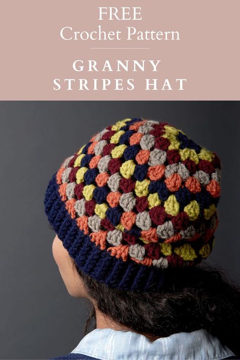 Get your FREE Granny Stripes Hat Crochet Pattern Here. Granny Crochet Hat Pattern, Striped Crochet Beanie Free Pattern, Cute Crochet Hat Patterns, Striped Crochet Hat Pattern Free, Crochet Granny Stitch Hat Pattern, Crochet Granny Stitch Headband, Cool Crochet Hats Free Pattern, Granny Beanie Crochet, Granny Stitch Crochet Hat Pattern