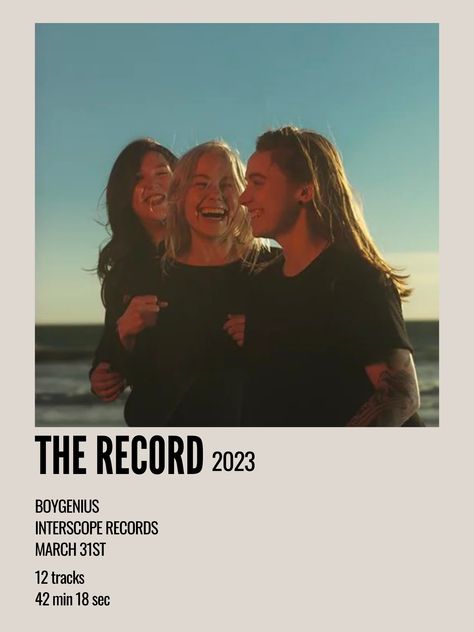 minimal aesthetic polaroid album poster for the record by boygenius - julien baker, phoebe bridgers, and lucy dacus The Record Boygenius Poster, The Record Poster Boygenius, Boygenius Poster The Record, The Record Boygenius Aesthetic, Boygenius Album Cover, The Record Boygenius, Album Prints, Polaroid Album, Aesthetic Polaroid