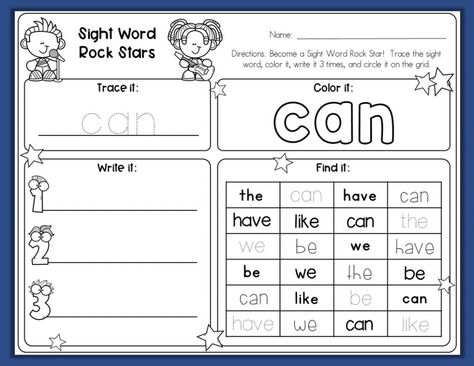 Become a Sight Word Rock Star with this free printable! A great way to practice the sight word CAN. This worksheet is just one of many available in the editable Super Sight Word Kit Printable Pack by Little Playful Learners. Also includes a link to a sight word practice video! Sight Word Worksheets Free, Sigh Words, Teachers Pay Teachers Freebies, The Sight Word, Sight Words Printables, Rainbow Writing, Teacher Freebies, Sight Word Worksheets, Sight Words Kindergarten